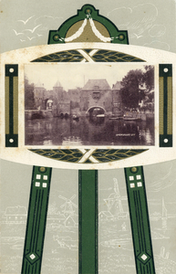 12776 Gezicht op de Eem en de Koppelpoort te Amersfoort uit het noordwesten.N.B. Fantasiekaart.